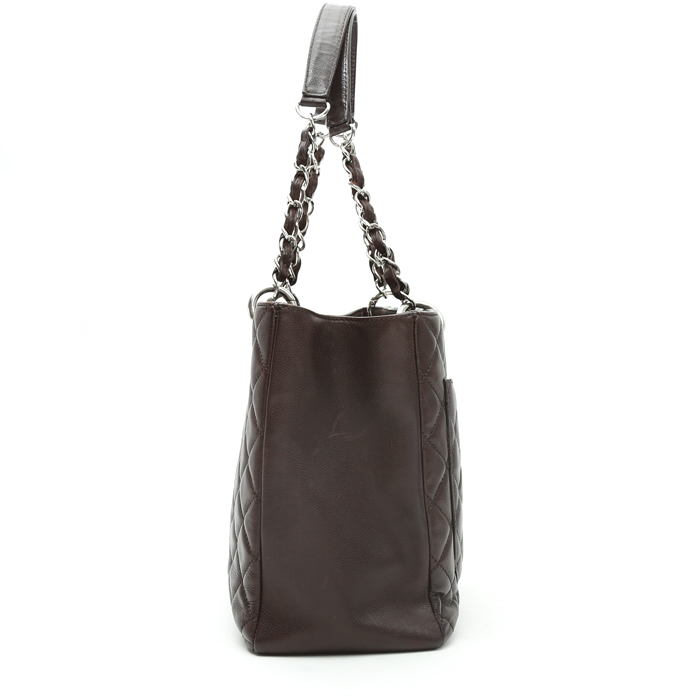 Shopping bag Chanel  Shopping GST in pelle martellata e trapuntata marrone - Detail D5