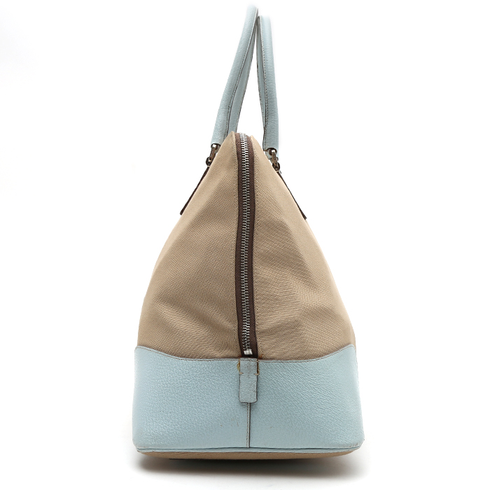 Sac cabas Prada   en toile beige et cuir bleu - Detail D6