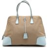 Shopping bag Prada   in tela beige e pelle blu - Detail D7 thumbnail