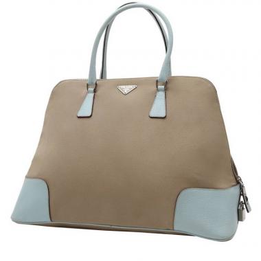 Sac cabas Prada   en toile beige et cuir bleu