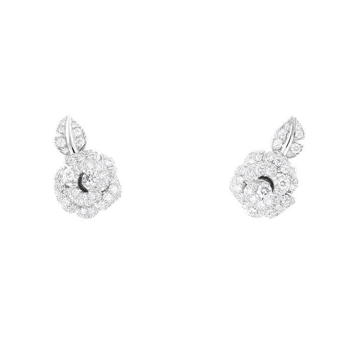 Paire de boucles d'oreilles Dior Rose Dior Bagatelle petit modèle en or blanc et diamants - 00pp
