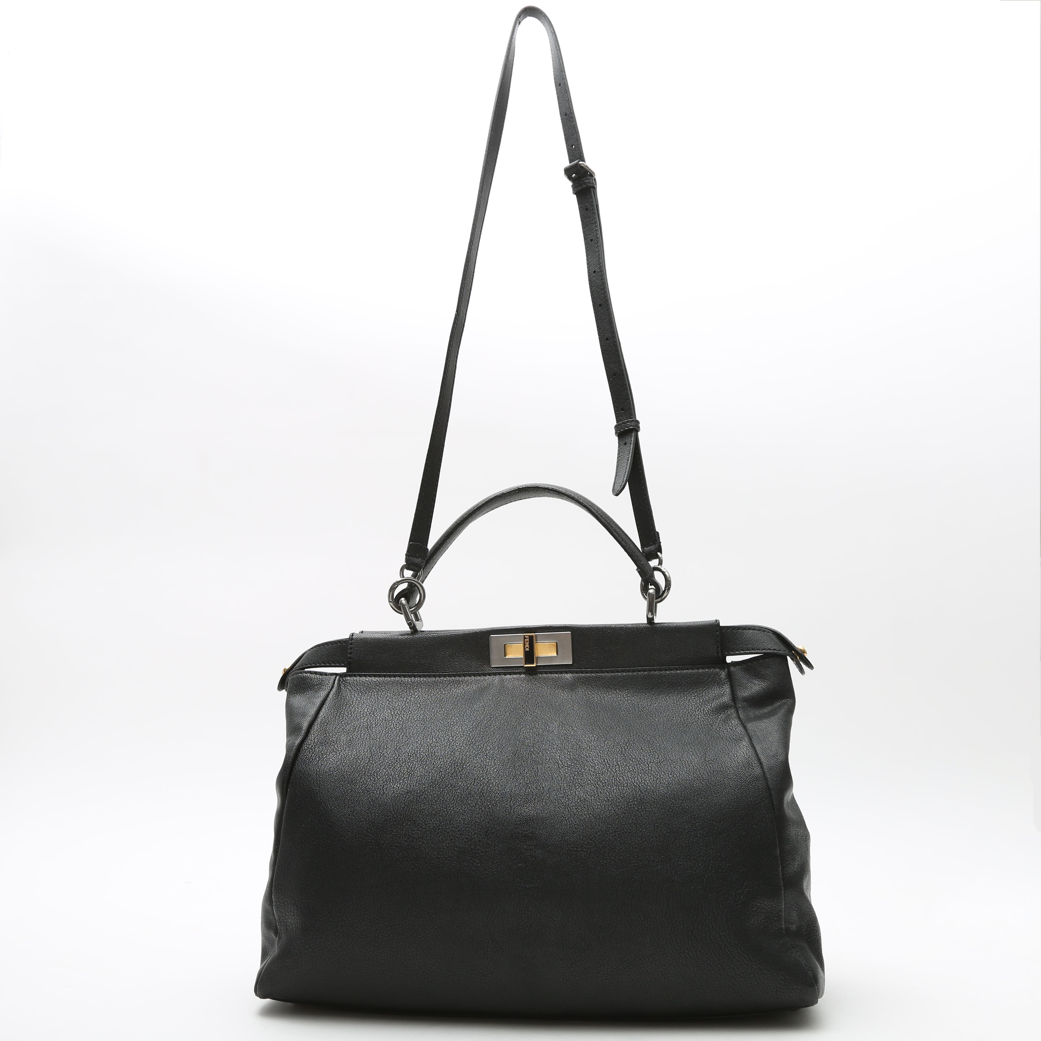 Bolso de mano Fendi  Peekaboo modelo grande  en cuero negro - Detail D2
