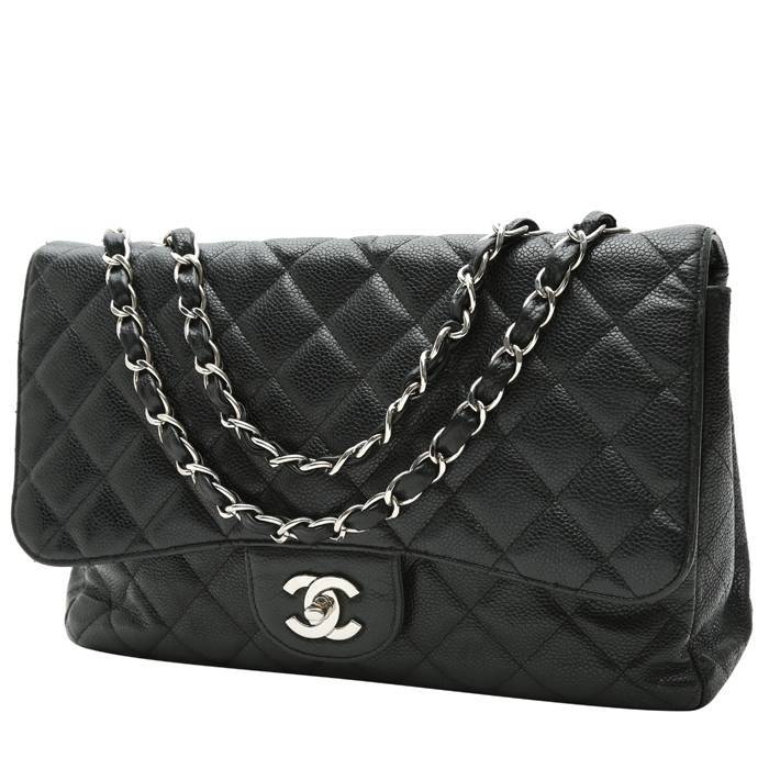 Chanel Jumbo Flap Quilted Leather Shoulder Bag Metallic Silver