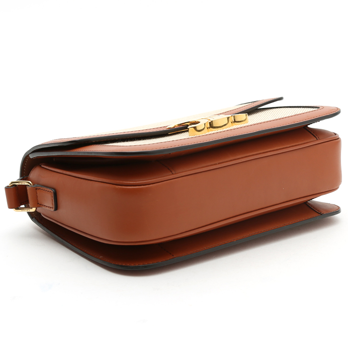 Borsa a tracolla Celine  Triomphe in pelle gold e tela beige - Detail D5