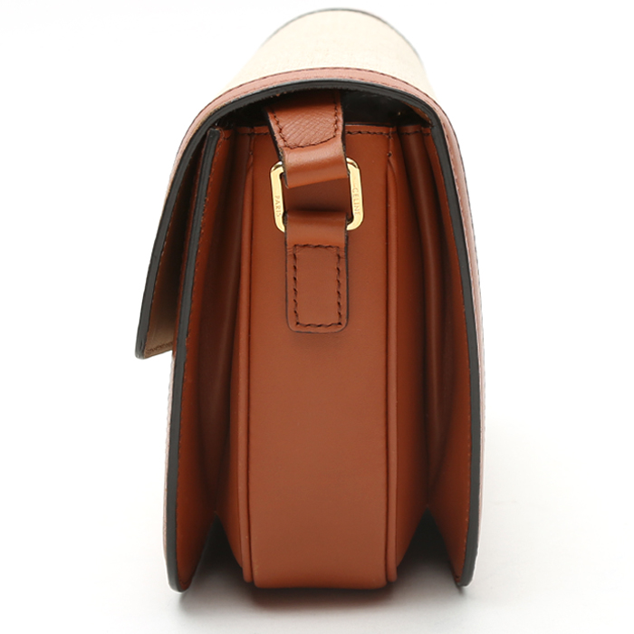 Celine  Triomphe shoulder bag  in gold leather  and beige canvas - Detail D6