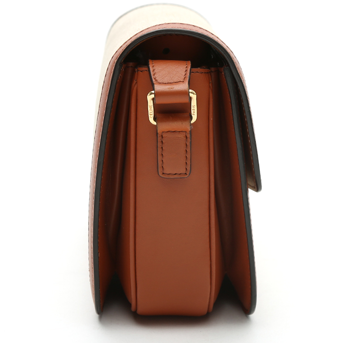 Bolso bandolera Celine  Triomphe en cuero color oro y lona beige - Detail D7