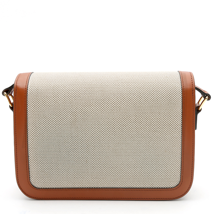 Celine  Triomphe shoulder bag  in gold leather  and beige canvas - Detail D8