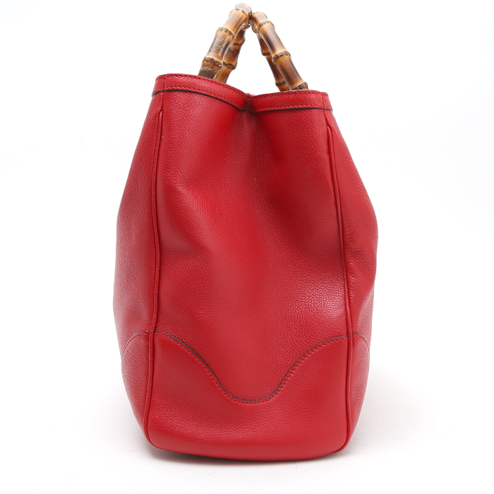 Sac cabas Gucci  Bamboo en cuir rouge et bambou - Detail D7