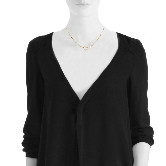 Collier Dinh Van Double coeurs R13 en or jaune - Detail D1