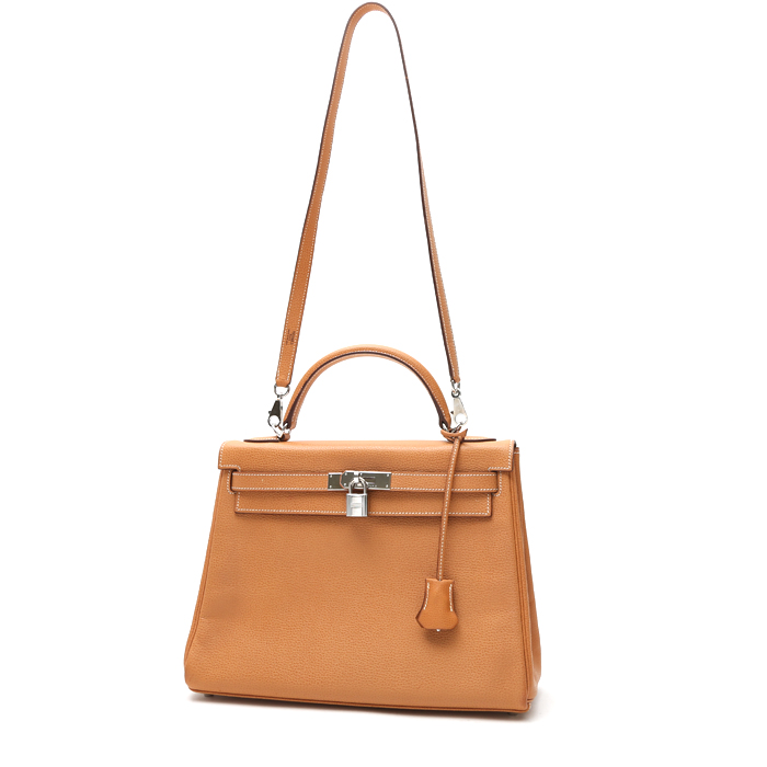 Bolso de mano Hermès  Kelly 32 cm en vaca bermeja color oro - Detail D2