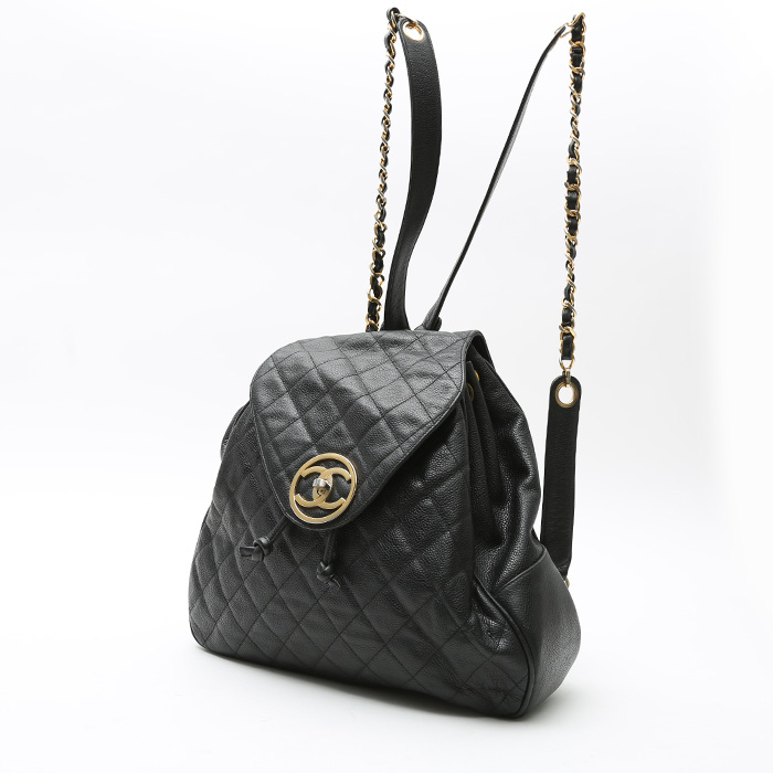 Chanel  Vintage backpack  in black grained leather - Detail D2