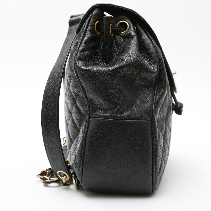 Sac à dos Chanel  Vintage en cuir grainé noir - Detail D6