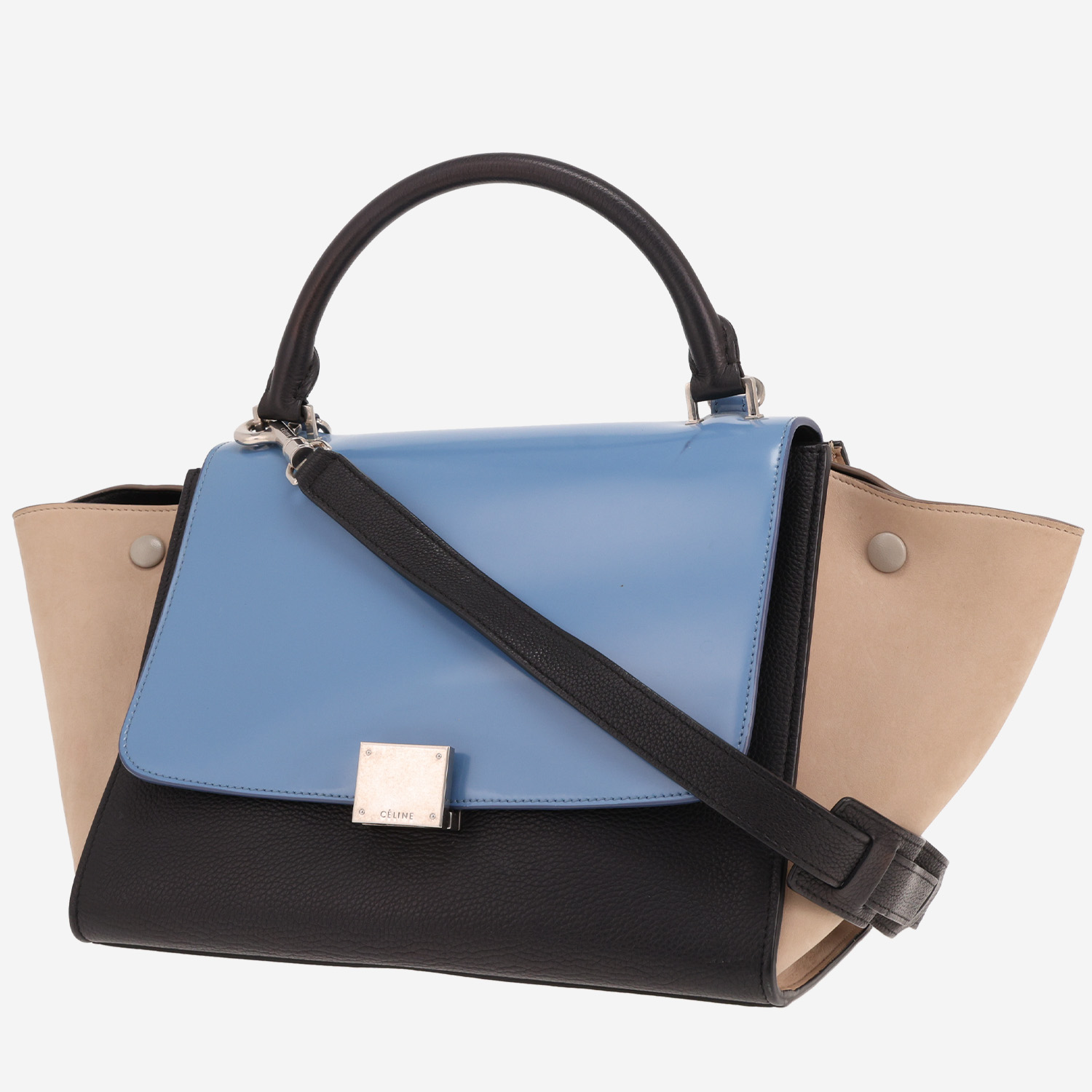 Celine Trapeze small model handbag in tricolor, blue, black and beige leather
