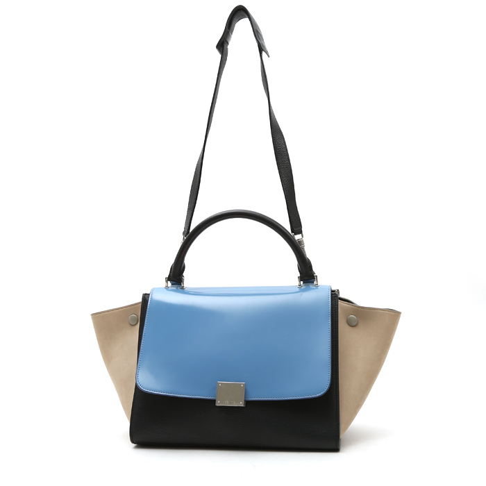Borsa Celine  Trapeze modello piccolo  in pelle tricolore, blu nera e beige - Detail D2