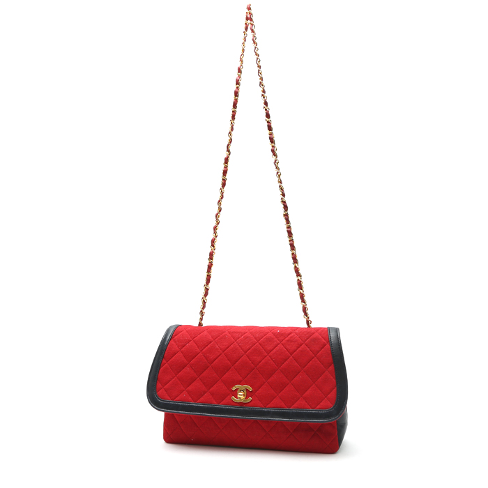 Chanel  Vintage handbag  in red canvas  and black leather - Detail D2