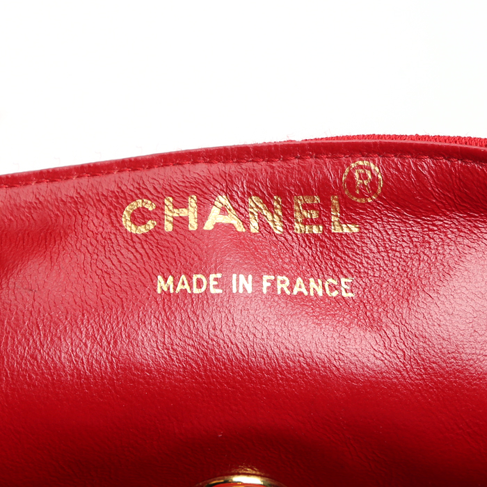 Chanel  Vintage handbag  in red canvas  and black leather - Detail D4