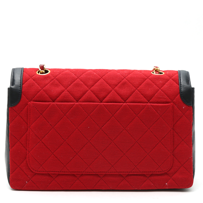 Chanel  Vintage handbag  in red canvas  and black leather - Detail D8
