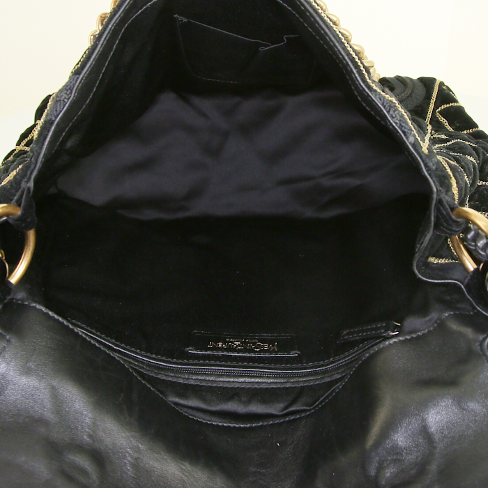 Borsa da spalla o a mano Saint Laurent Vintage in velluto nero e legno nero - Detail D2