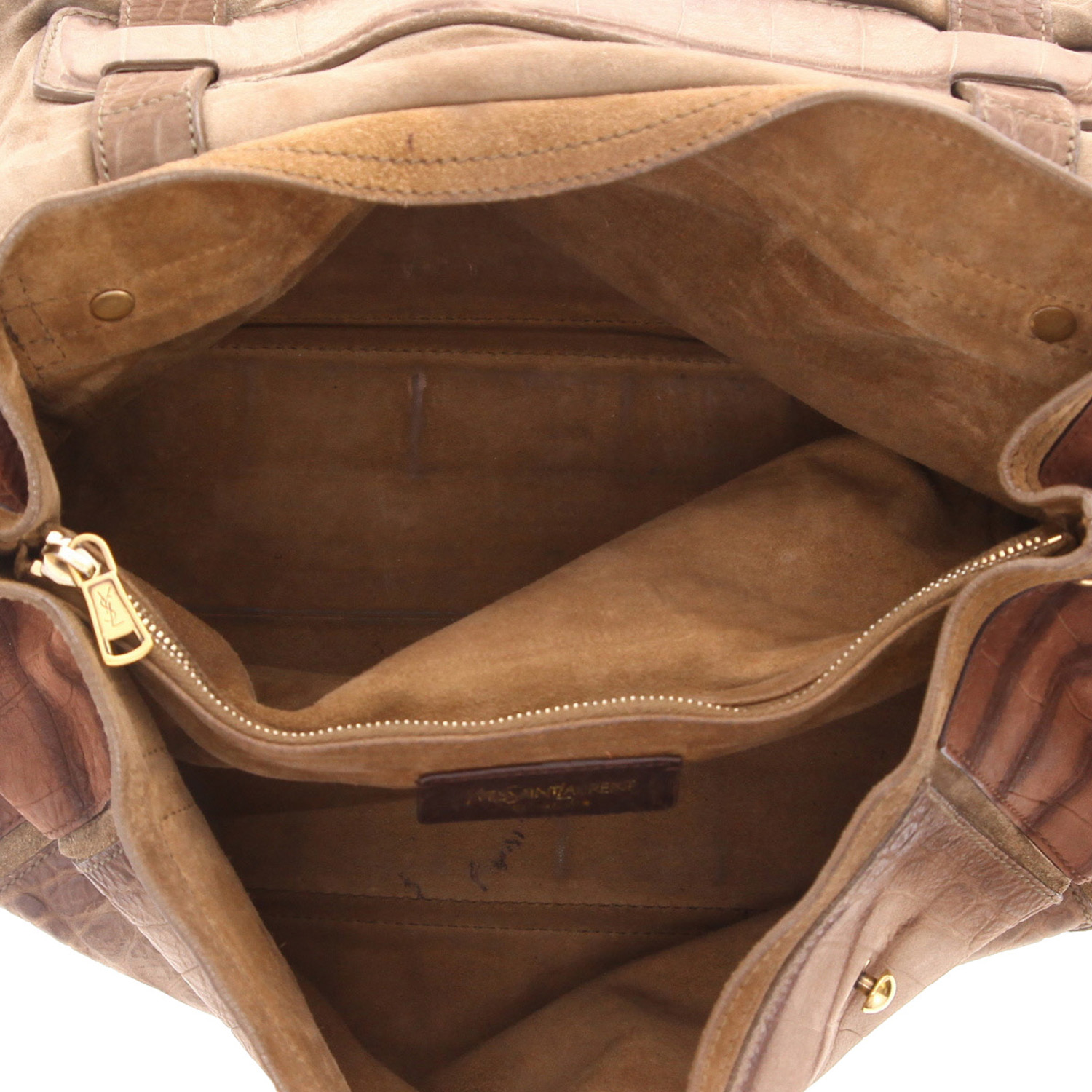 Bolso de mano Saint Laurent  Muse Two modelo mediano  en cuero marrón y ante marrón - Detail D3