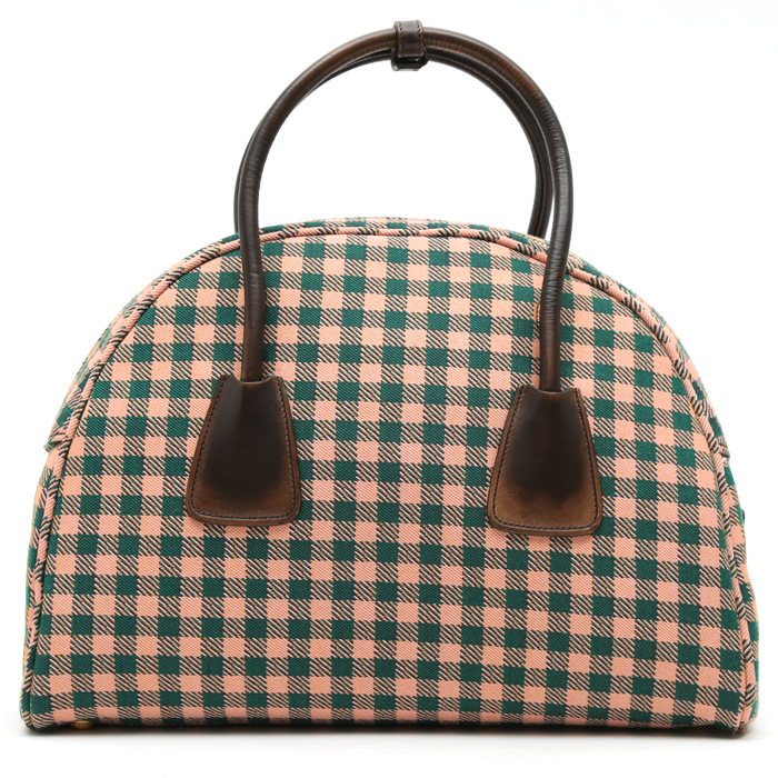 Prada handbag in green and pink bicolor printed canvas - Detail D7