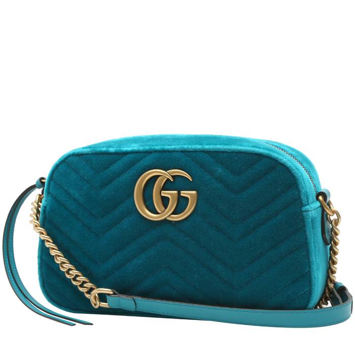 Gg marmont en velours Gucci Bleu en Velours - 36775763