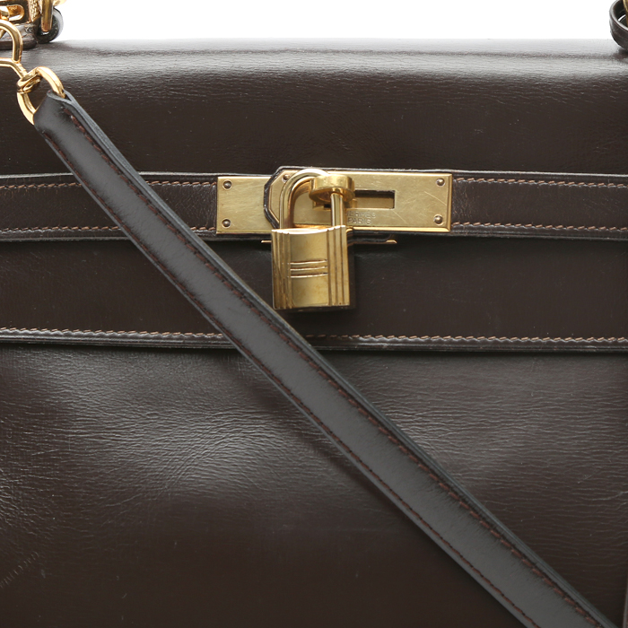 Borsa Hermès  Kelly 32 cm in pelle box marrone cioccolato - Detail D1