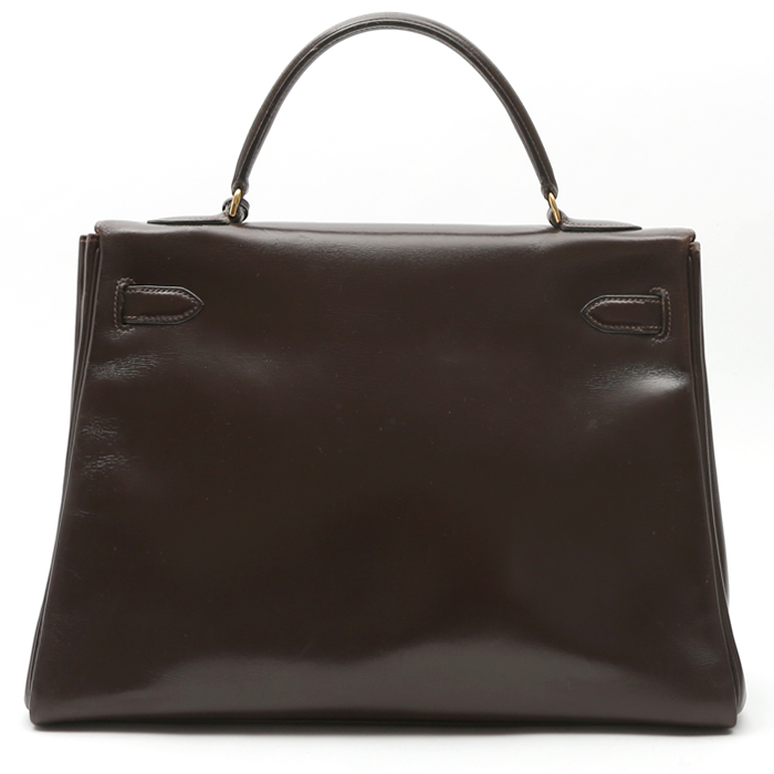 Borsa Hermès  Kelly 32 cm in pelle box marrone cioccolato - Detail D8