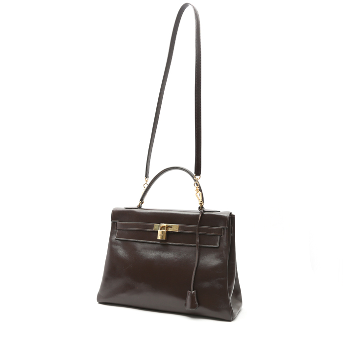Hermès  Kelly 32 cm handbag  in chocolate brown box leather - Detail D9