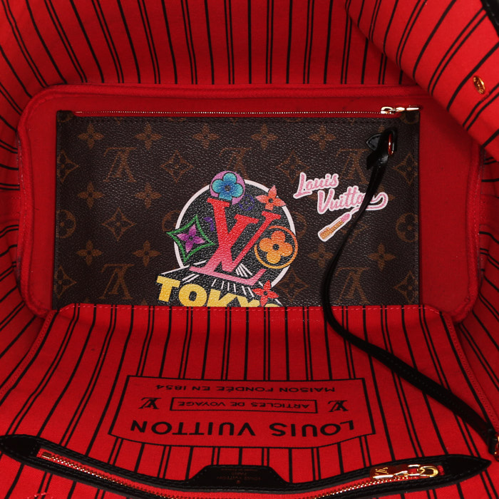 Shopping bag Louis Vuitton Neverfull in tela monogram marrone con decoro graffiti e pelle lucida marrone - Detail D2