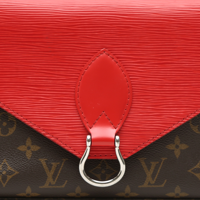 Bolso de mano Louis Vuitton  Saint Michel en lona Monogram marrón y cuero Epi rojo - Detail D1