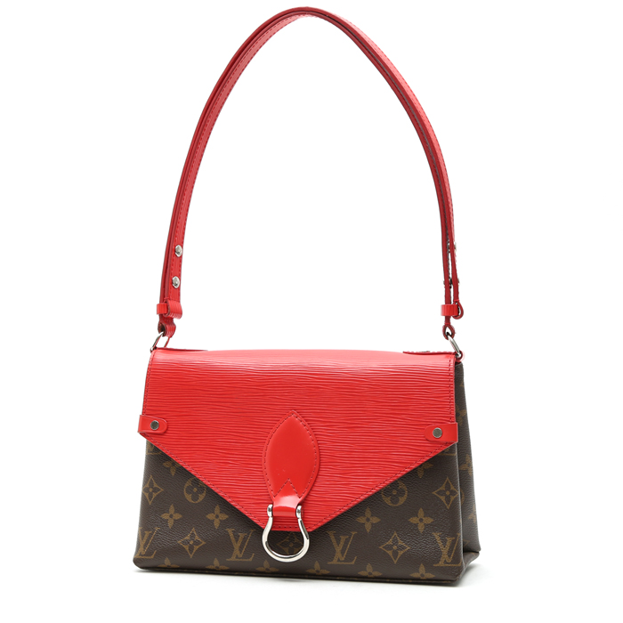 Louis Vuitton  Saint Michel handbag  in brown monogram canvas  and red epi leather - Detail D2