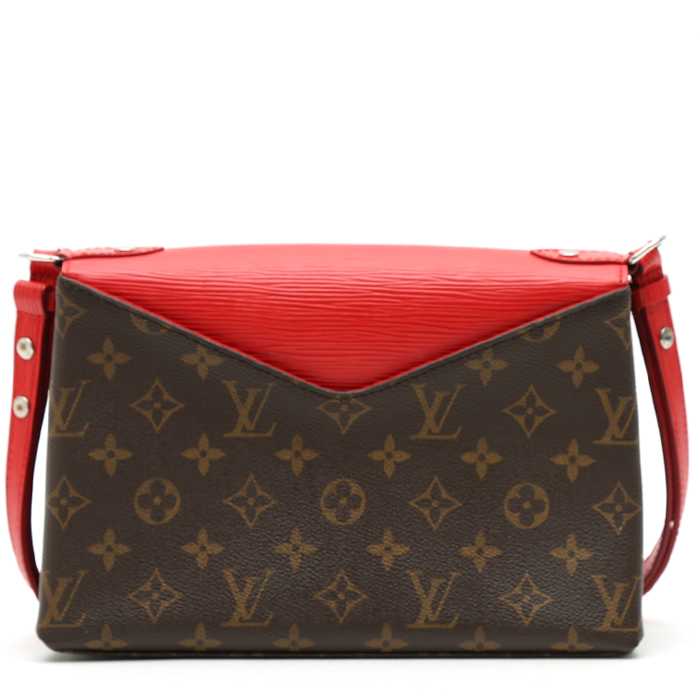Bolso de mano Louis Vuitton  Saint Michel en lona Monogram marrón y cuero Epi rojo - Detail D8