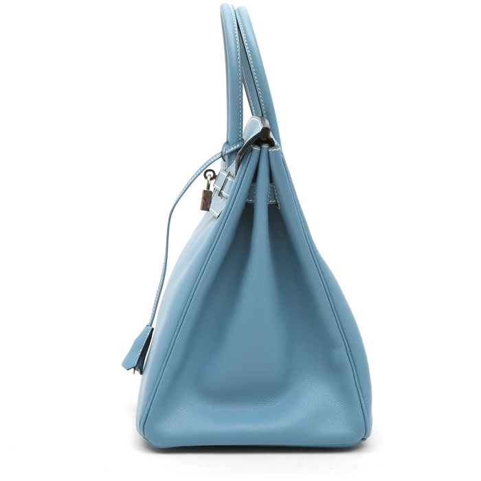Bolso de mano Hermès  Birkin 35 cm en cuero epsom azul - Detail D5