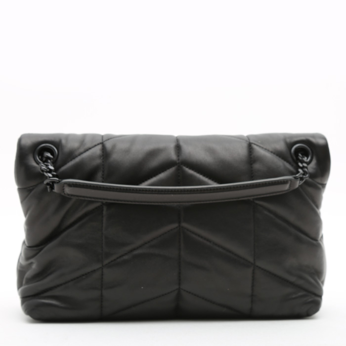 Bolso bandolera Saint Laurent  Loulou Puffer modelo pequeño  en cuero acolchado negro - Detail D7