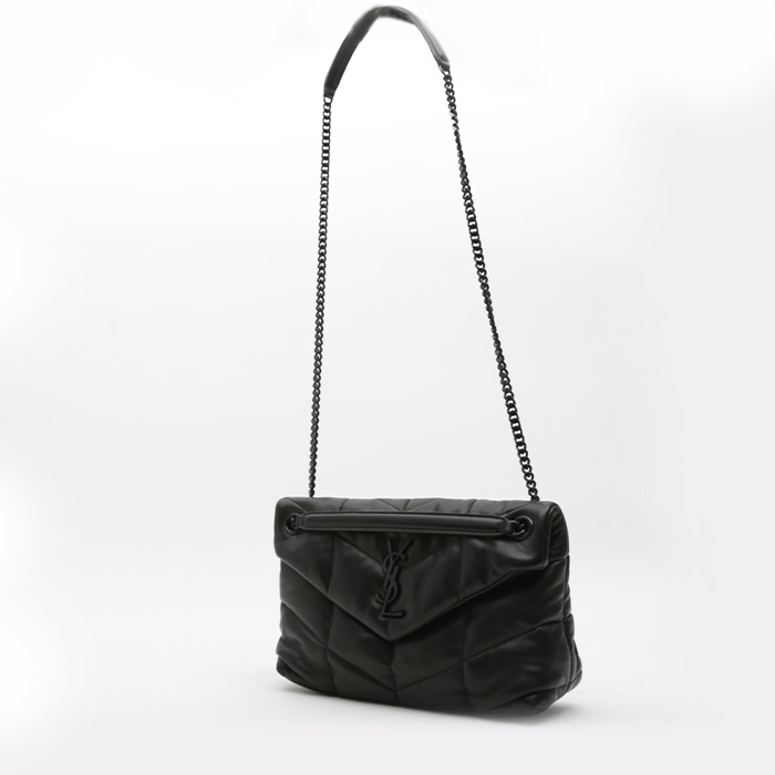 Bolso bandolera Saint Laurent  Loulou Puffer modelo pequeño  en cuero acolchado negro - Detail D8