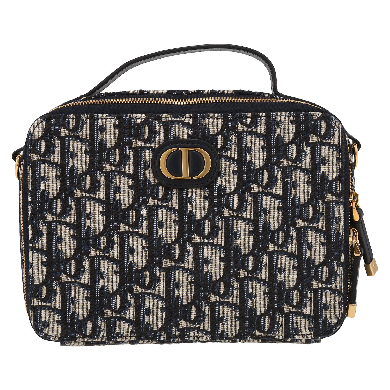 Dior Box 30 Montaigne handbag in navy blue monogram canvas Oblique and navy blue leather - Detail D2
