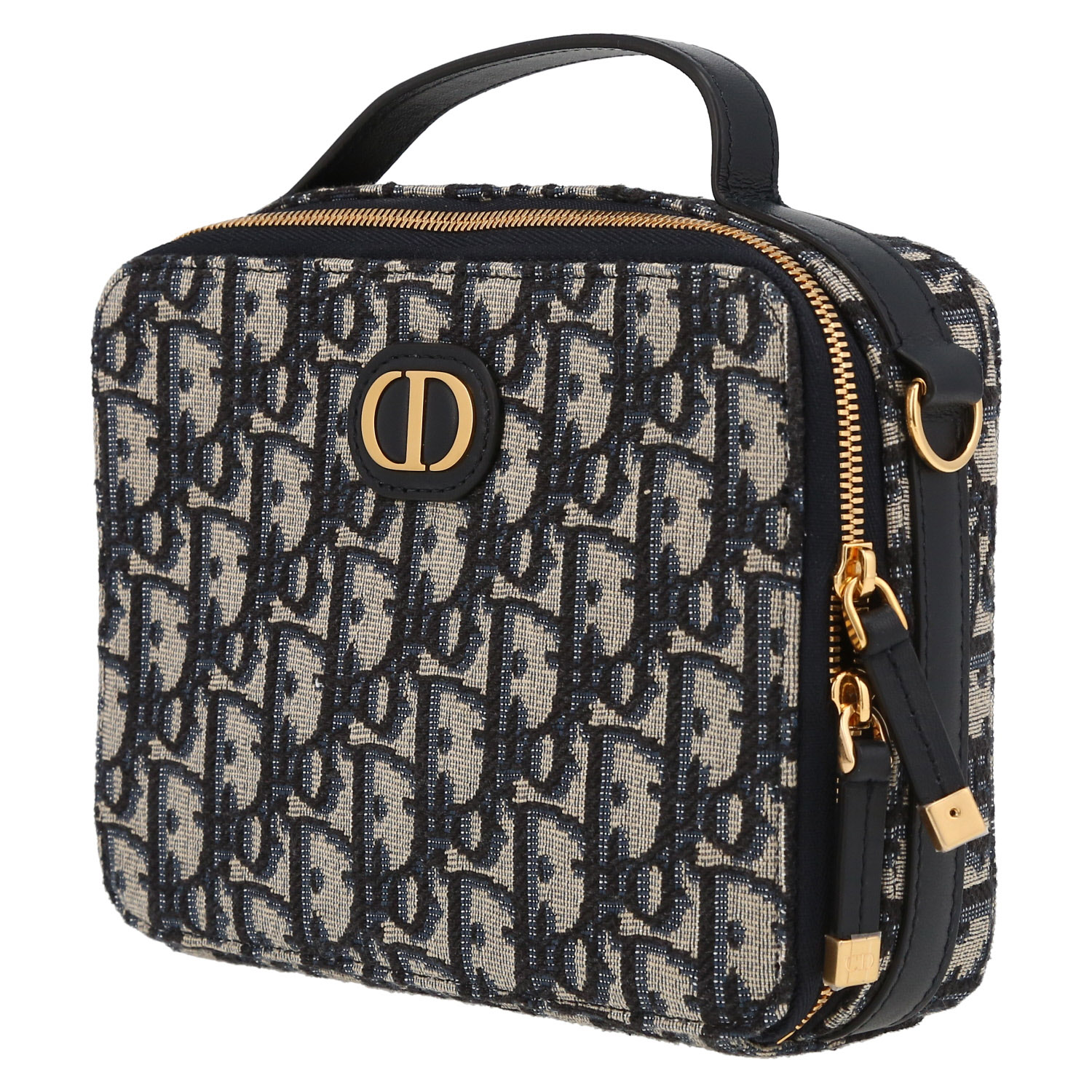 Dior Box 30 Montaigne handbag in navy blue monogram canvas Oblique and navy blue leather - Detail D3