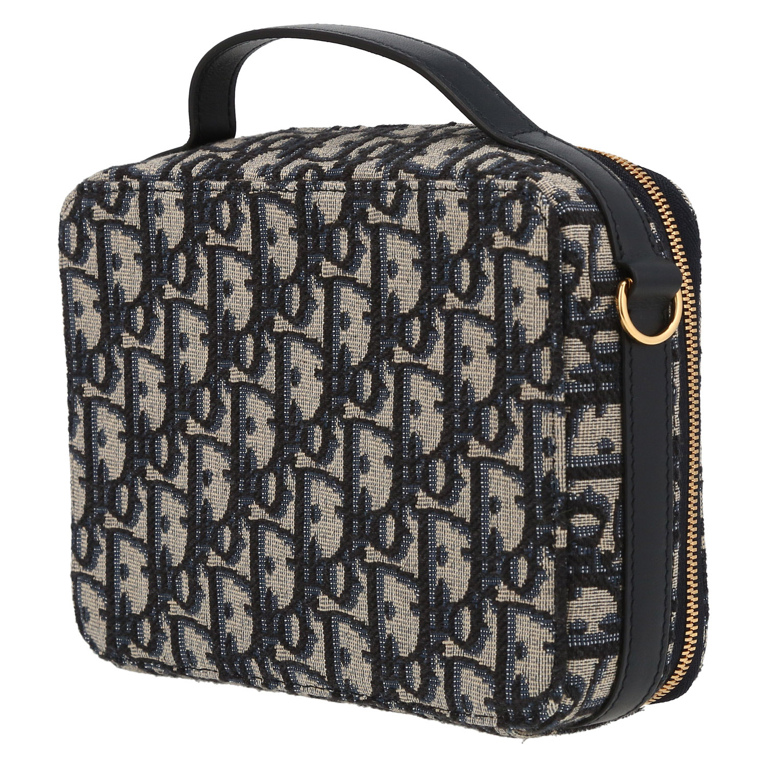 Dior Box 30 Montaigne handbag in navy blue monogram canvas Oblique and navy blue leather - Detail D5
