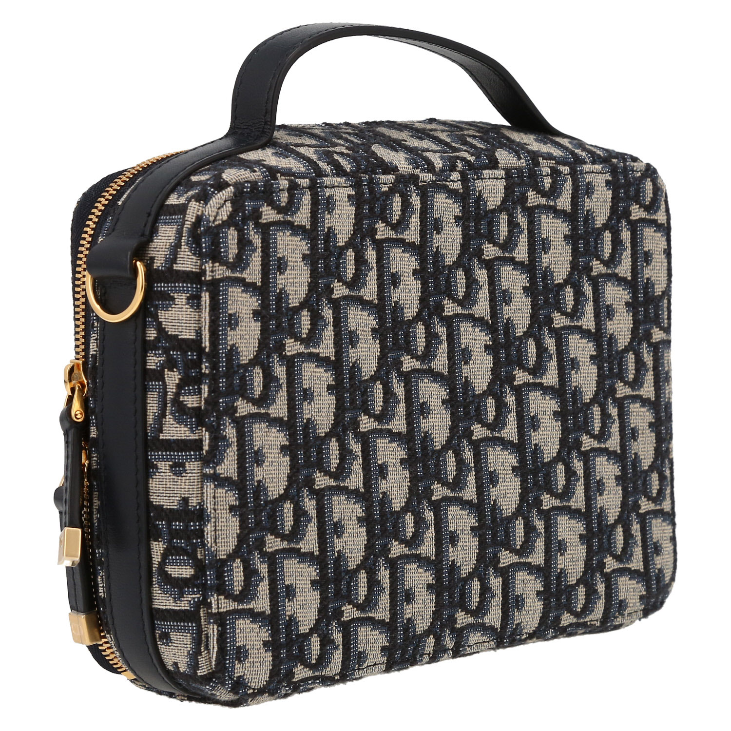 Dior Box 30 Montaigne handbag in navy blue monogram canvas Oblique and navy blue leather - Detail D6