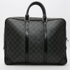 Borsa portadocumenti Louis Vuitton  Porte documents Voyage in tela a scacchi grigia e pelle nera - Detail D7 thumbnail