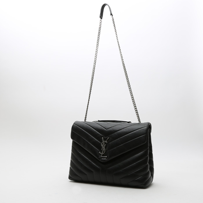 Sac bandoulière Saint Laurent  Loulou en cuir matelassé chevrons noir - Detail D8