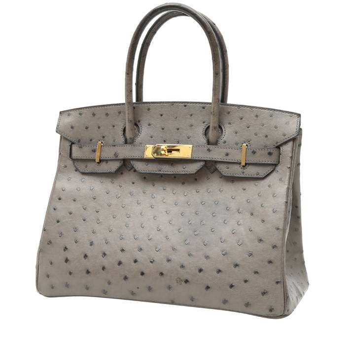 Hermès Birkin 30 cm Handbag in Grey Ostrich Leather