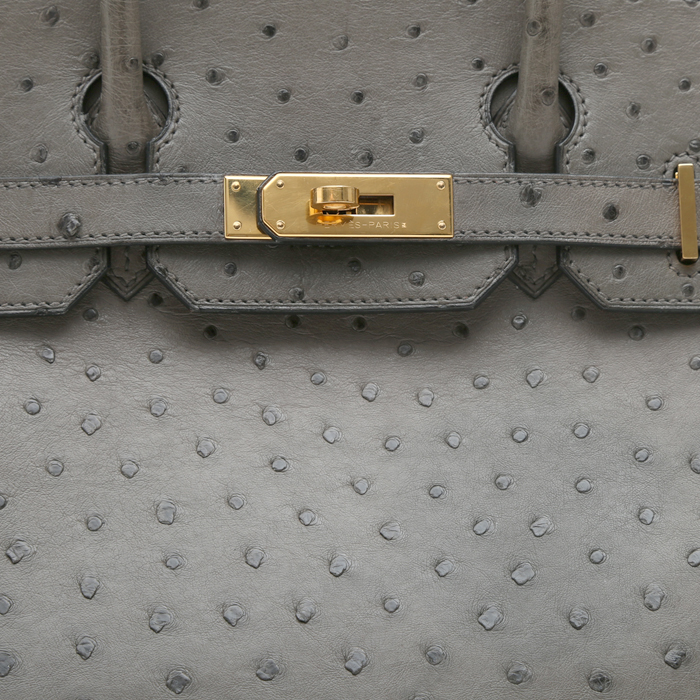 Sac à main Hermès  Birkin 30 cm en autruche gris Graphite - Detail D1
