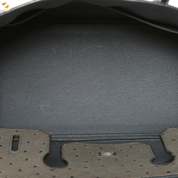 Hermès  Birkin 30 cm handbag  in grey Graphite ostrich leather - Detail D2