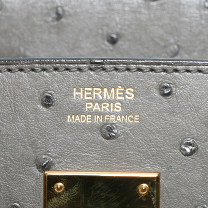 Sac à main Hermès  Birkin 30 cm en autruche gris Graphite - Detail D3