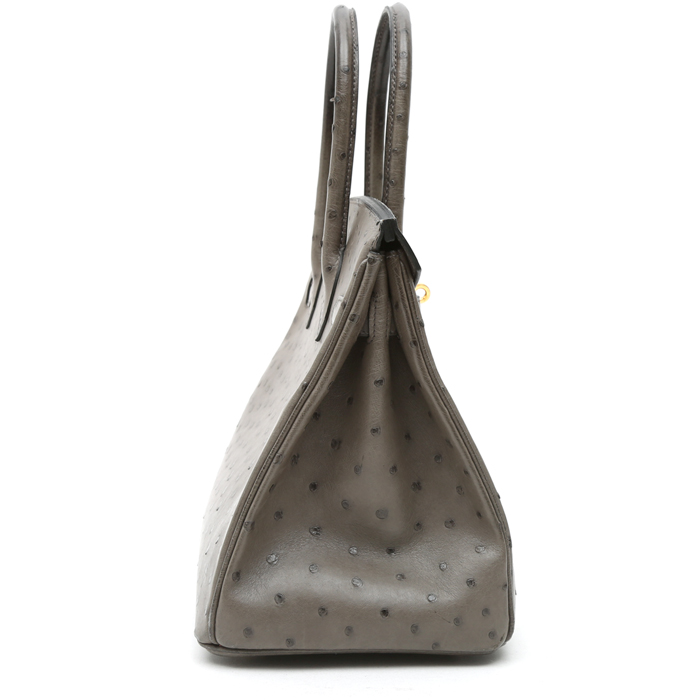 Borsa Hermès Birkin da 30 cm in pelle di struzzo grigio Graphite - Detail D5