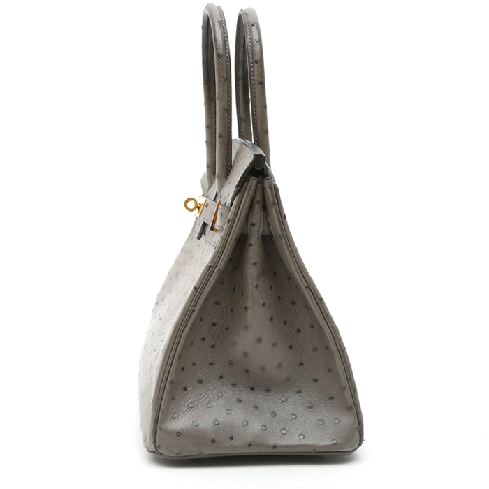Borsa Hermès Birkin da 30 cm in pelle di struzzo grigio Graphite - Detail D6