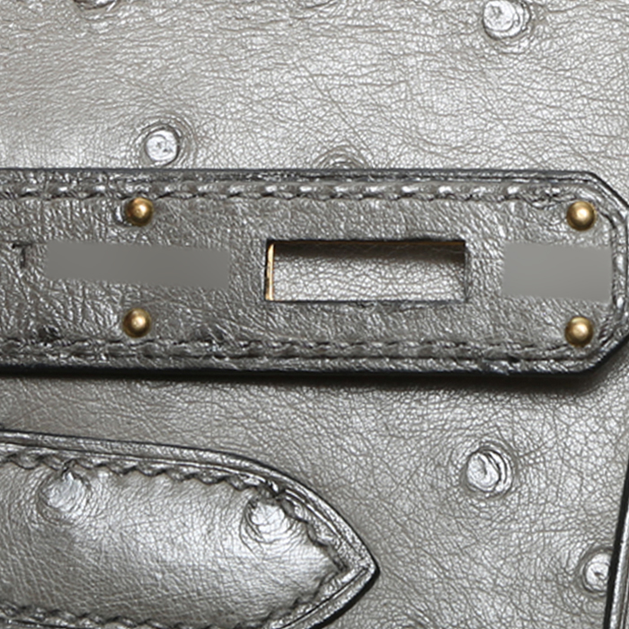 Bolso de mano Hermès  Birkin 30 cm en avestruz gris Graphite - Detail D8