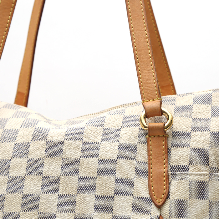 Borsa Louis Vuitton  Totally in tela a scacchi azzurro e pelle naturale - Detail D1