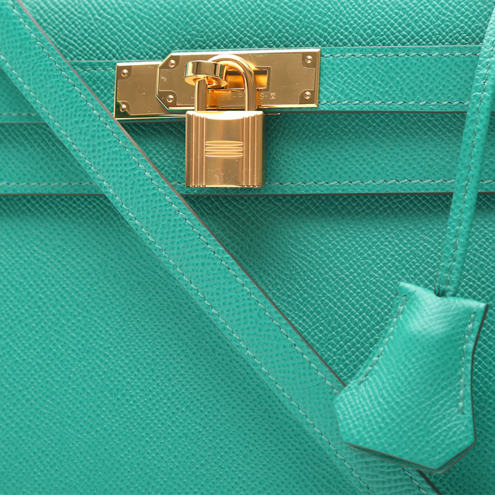 Borsa Hermès  Kelly 28 cm in pelle Epsom Vert Jade - Detail D1